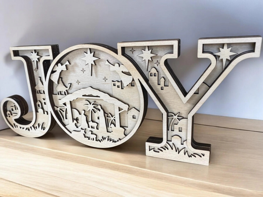 Laser Cut Wooden Nativity Scene Christmas JOY Sign - Handcrafted Christian Decor, Holiday Gift, Rustic Religious Home Decor - Christmas Gift