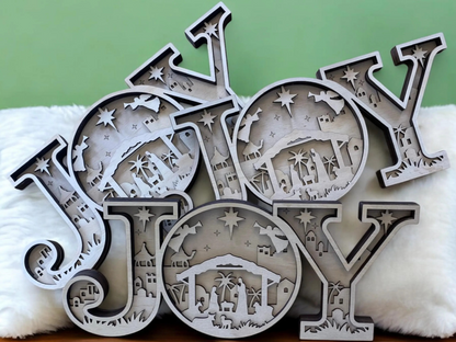 Laser Cut Wooden Nativity Scene Christmas JOY Sign - Handcrafted Christian Decor, Holiday Gift, Rustic Religious Home Decor - Christmas Gift