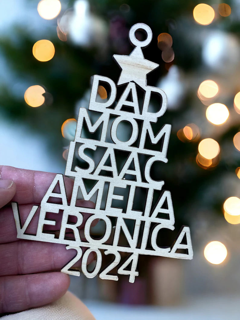 Personalized Family Christmas Ornament with Names – Custom Holiday Tree Decoration – Unique Family Gift