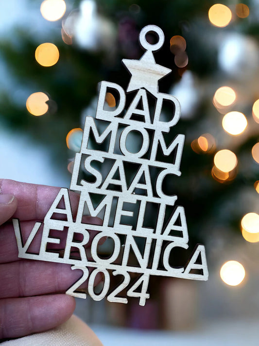 Personalized Family Christmas Ornament with Names – Custom Holiday Tree Decoration – Unique Family Gift