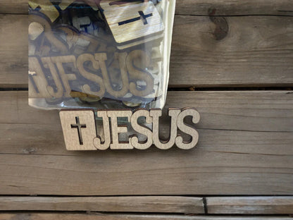 Handcrafted Jar of Jesus Wooden Cutouts - Religious Decor, Christian Gifts, Faith Symbols, Inspirational Home Accents - When you need Jesus